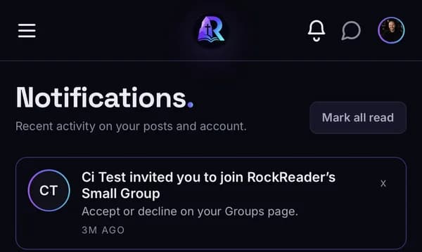 A notification reading that the leader invited you to join the group, with a note to accept or decline on the Groups page