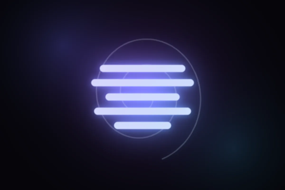Abstract glowing artwork: bright lines of text in front of a faint decorative spiral