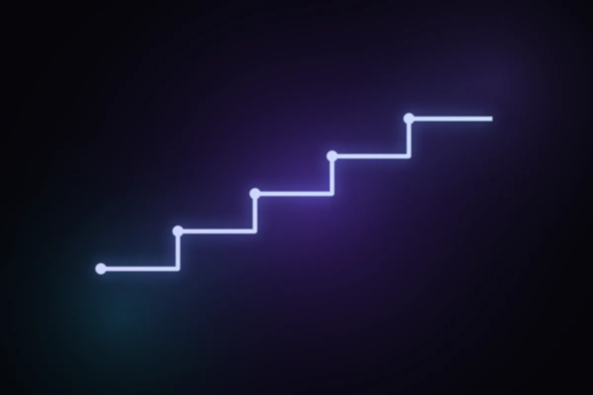 Abstract glowing artwork: a staircase of connected steps climbing to the right