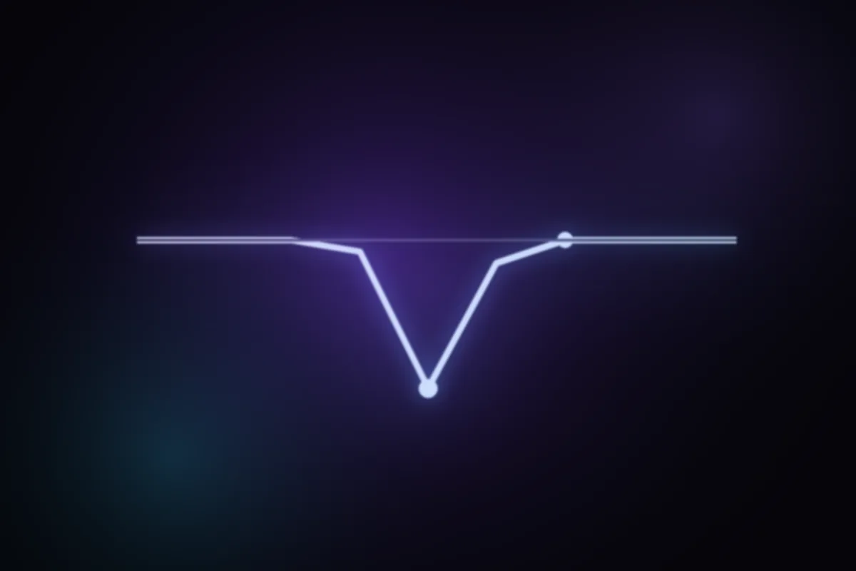 Abstract glowing artwork: a steady line that dips sharply once and then keeps going