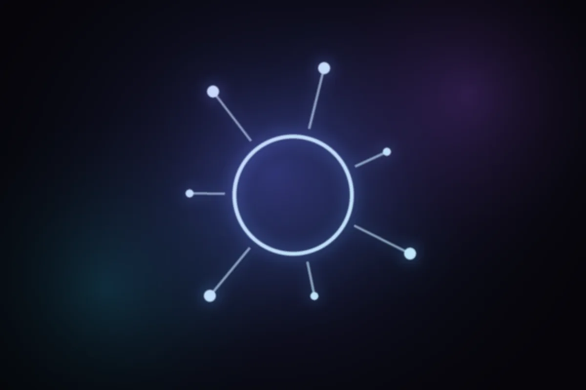 Abstract glowing artwork: one word at the centre with lines radiating out to everywhere else it is used